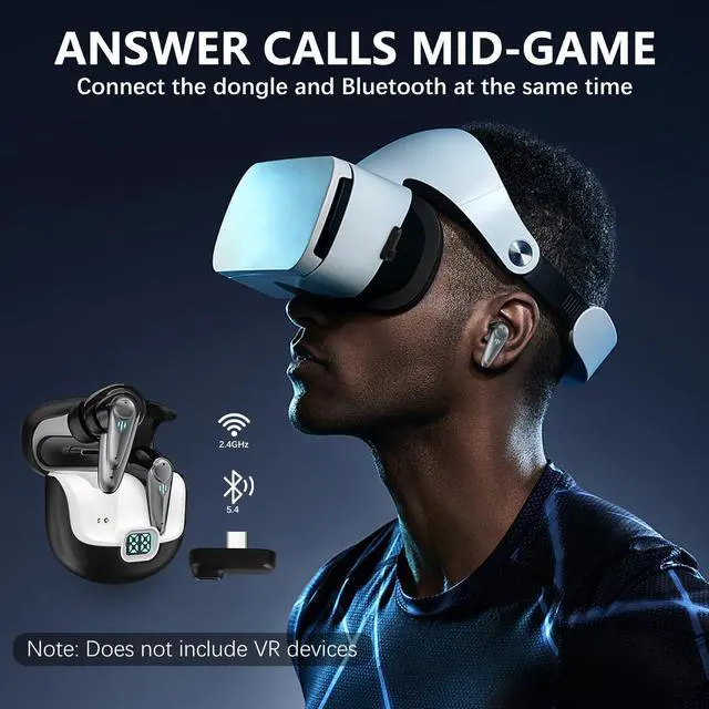 Alt view image 3 of 5 - KASOTT 2.4GHZ Wireless Gaming Earbuds,30MS Low-Latency,Bluetooth 5.4,with ANC Active Noise Cancelling,USB-C Dongle Included-Compatible with Meta Quest 3/2,Steam Deck,PS5/4,VR,PC,Switch (Black)