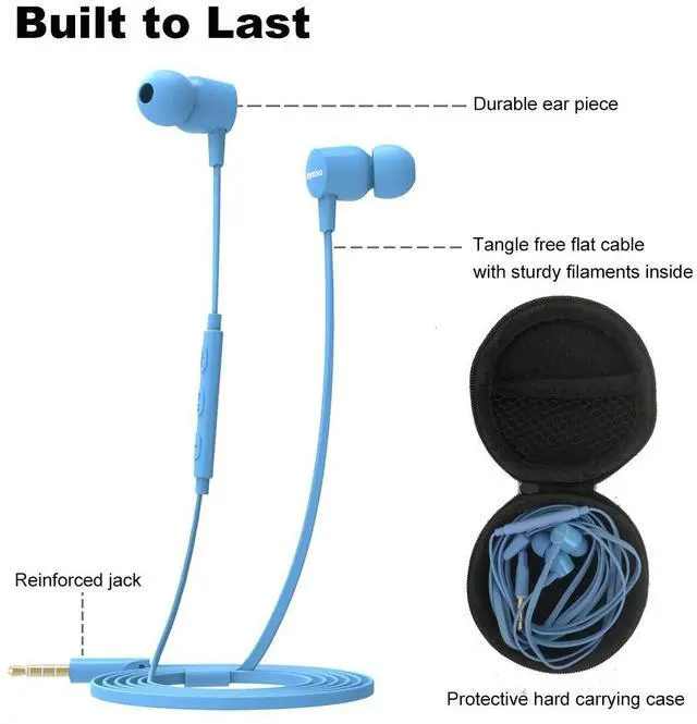 Alt view image 3 of 5 - Joymiso Tangle Free Earbuds for Kids Women Small Ears with Case, Comfortable Lightweight in Ear Headphones, Flat Cable Ear Buds Wired Earphones with Mic and Volume Control for Cell Phone Laptop (Blue)