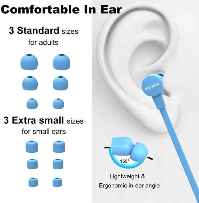 Alt view image 2 of 5 - Joymiso Tangle Free Earbuds for Kids Women Small Ears with Case, Comfortable Lightweight in Ear Headphones, Flat Cable Ear Buds Wired Earphones with Mic and Volume Control for Cell Phone Laptop (Blue)