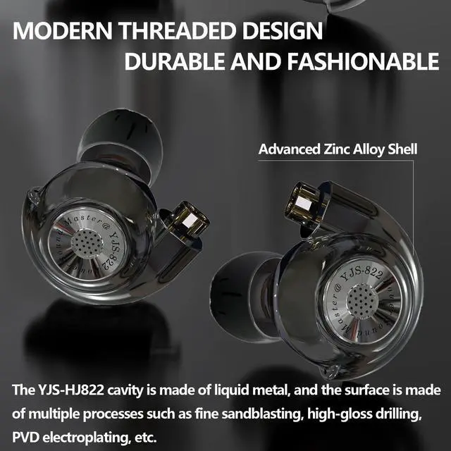 Alt view image 5 of 5 - HJ822 In-Ear Monitor, HiFi Headphones with Dual Magnetic Dynamic Driver, IEM Earphones Gaming Earbuds with Volume Control Bass Stereo Noise Isolating, 3.5mm Tangle-Free Cord (Without mic)