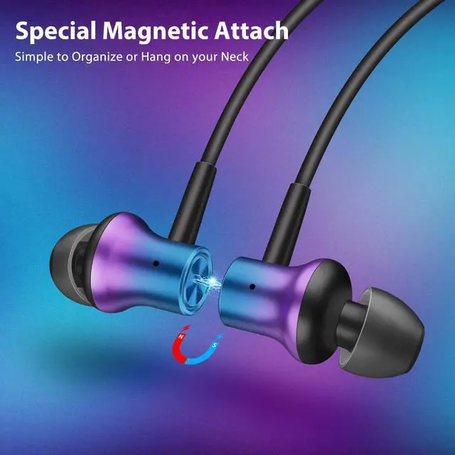 Alt view image 4 of 5 - Jiunai USB C Headphone + Wired Earbuds with 3.5mm Jack 2 Pack Earphone Built-in Mic Volume Control Magnetic Stereo Sound Corded Headphones for Cellphone Laptop PC Gradient Purple 2 Pack