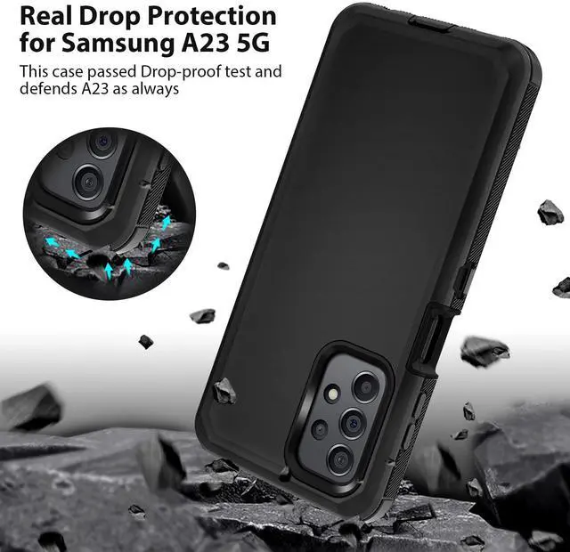 Alt view image 2 of 5 - Jiunai Wired Earbuds Headphones with 3.5mm Jack + Galaxy A23 5G Case Heavy Duty [NOT for UW] Port Cover in Ear Built-in Mic Earphones for Samsung A23 5G Grediant Purple + Black