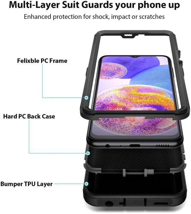 Alt view image 4 of 5 - Jiunai Wired Earbuds Headphones with 3.5mm Jack + Galaxy A23 5G Case Heavy Duty [NOT for UW] Port Cover in Ear Built-in Mic Earphones for Samsung A23 5G Grediant Purple + Black