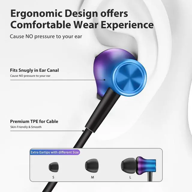 Alt view image 5 of 5 - Jiunai USB C Headphone + Wired Earbuds with 3.5mm Jack 2 Pack Earphone Built-in Mic Volume Control Magnetic Stereo Sound Corded Headphones for Cellphone Laptop PC Gradient Purple 2 Pack