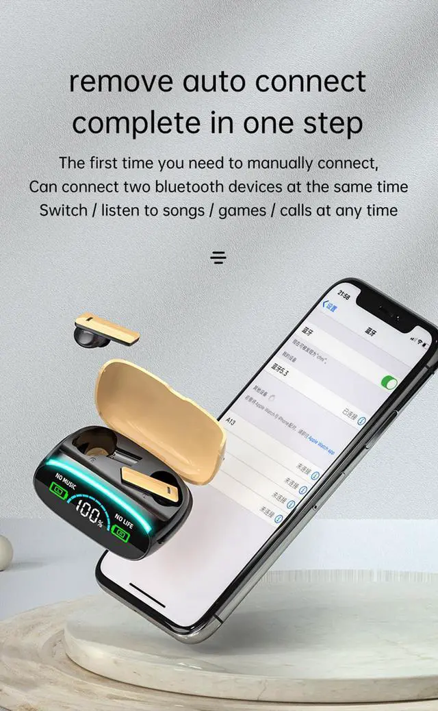 Alt view image 5 of 5 - True Wireless Earbuds, 2024 Bluetooth Headphones 5.3 Earbuds, Waterproof Touch Control Ear Buds in-Ear Built-in Mic, with LED Power Display, IP7 Waterproof Earphones Sport Headset - Model 39