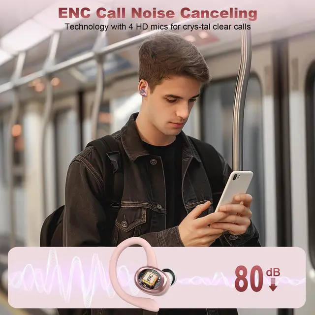 Alt view image 4 of 5 - Wireless Earbuds Sport, Bluetooth 5.4 Headphones with Earhook, 2025 Hi-Fi Stereo Over Ear Buds, 50H Earphones with 4 ENC Noise Canceling Mics, IP7 Waterproof Headset for Running Workout (Android/iOS)