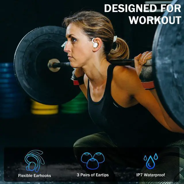 Alt view image 4 of 5 - Wireless Earbuds Sport, 2025 Bluetooth 5.4 Headphones with Earhooks, 48H Stereo Deep Bass Over Ear Buds with 4 ENC Noise Canceling Mics, IP7 Waterproof Earphones for Running Workout Gym (Android/iOS)