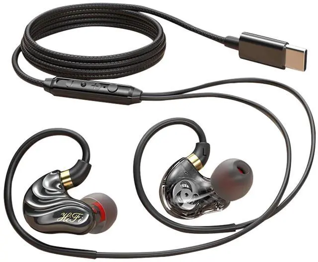 Main image of Holiper USB C Dual Driver Wired Earbuds with Mic, 1.2m Cord with Hooks Wrap Around Over Ear, in Ear Wired Headphones Extra Bass, Earphones for Phone PC Tablet MP3 Player Gaming Sports Running