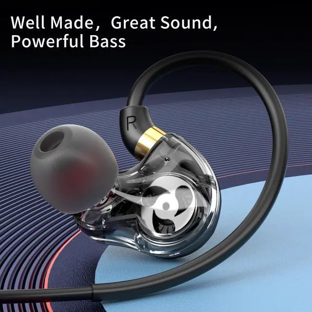 Alt view image 4 of 5 - Holiper USB C Dual Driver Wired Earbuds with Mic, 1.2m Cord with Hooks Wrap Around Over Ear, in Ear Wired Headphones Extra Bass, Earphones for Phone PC Tablet MP3 Player Gaming Sports Running