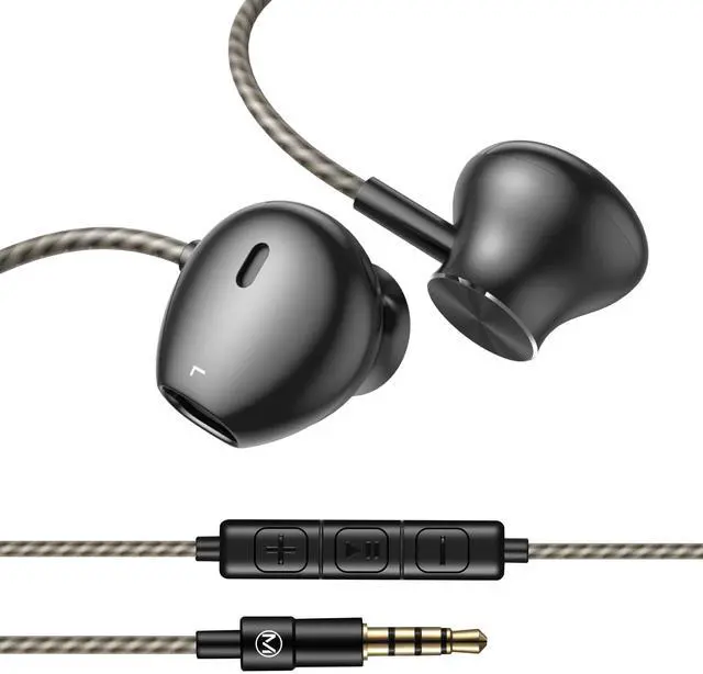 Main image of Wired Earbuds with Mic Tangle Free Cord 3.5mm Jack Metal Headphones with Volume Control Extra Bass Noise Cancelling Earphones for Gaming Music Video Apple iPhone iPad Laptop Computer PC Black