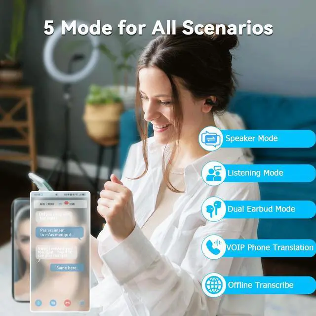 Alt view image 3 of 5 - Z50S Translation Earbuds Real Time, 22 pro Translation Earbuds Real Time, Language Translator Earbuds