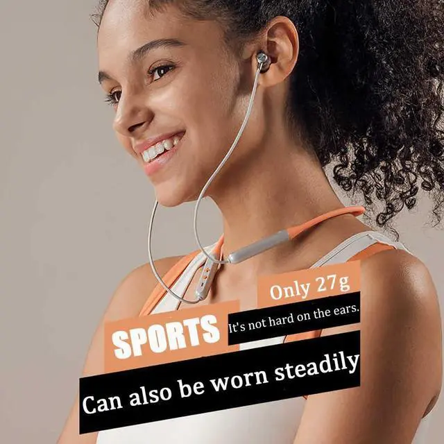 Alt view image 3 of 5 - Neckband Bluetooth Headphones, In-Ear Wireless Earbuds 27g Ultra-Lightweight Comfort 8H Playtime Deep Bass Headset Wireless Stereo Neckband Earbuds with Microphone for Sports/Workout/Office (Orange)