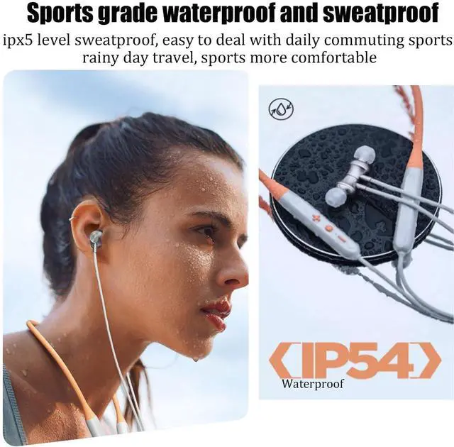 Alt view image 4 of 5 - Neckband Bluetooth Headphones, In-Ear Wireless Earbuds 27g Ultra-Lightweight Comfort 8H Playtime Deep Bass Headset Wireless Stereo Neckband Earbuds with Microphone for Sports/Workout/Office (Orange)