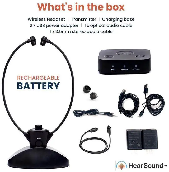Alt view image 4 of 5 - HearSound Digital Wireless Headset Universal TV Personal Hearing Headphone System with Table-Side Charging Cradle Platinum for Seniors or Hearing Impaired, 100ft Range, 12 Hour Battery Life