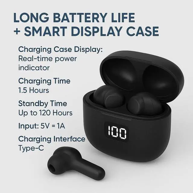 Alt view image 4 of 5 - Wireless Earbuds. Wireless headphones. Ear Buds Model S10. Bluetooth 5.3 color Black. Noise cancelling Earbuds, strong and smart noise cancelling, Powerful Bass. Music time: 5hs. Talk time: 4-6 hours.
