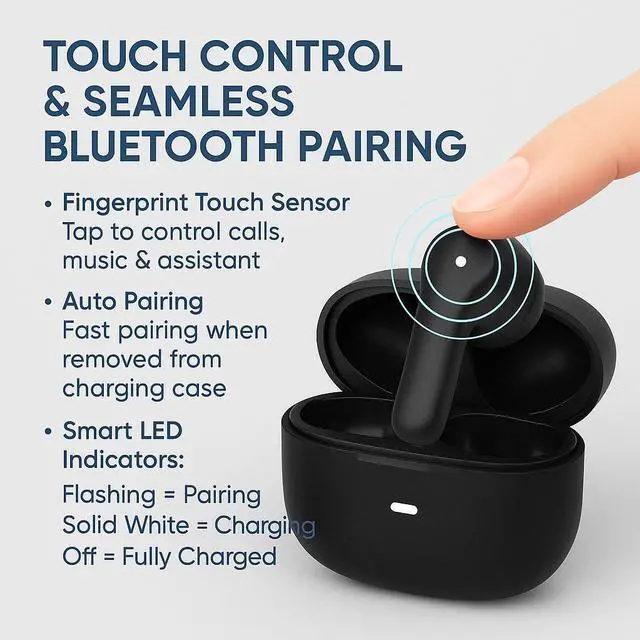 Alt view image 5 of 5 - Wireless Earbuds. Wireless headphones. Ear Buds Model S10. Bluetooth 5.3 color Black. Noise cancelling Earbuds, strong and smart noise cancelling, Powerful Bass. Music time: 5hs. Talk time: 4-6 hours.
