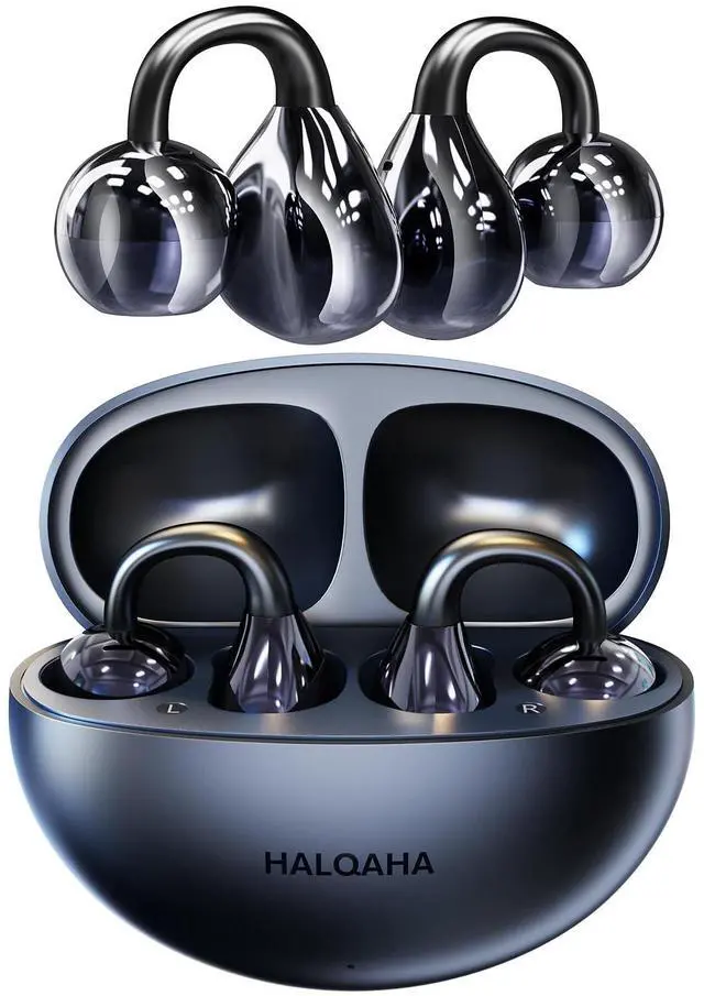Main image of HALQAHA Clip on Earbuds, Open Ear Headphones, Wireless Bluetooth 5.4 Comfortable with Impactful Sound Noise-Free Conversation and Ultra-Long Battery Life,Waterproof for Glasses Wearers and Workouts