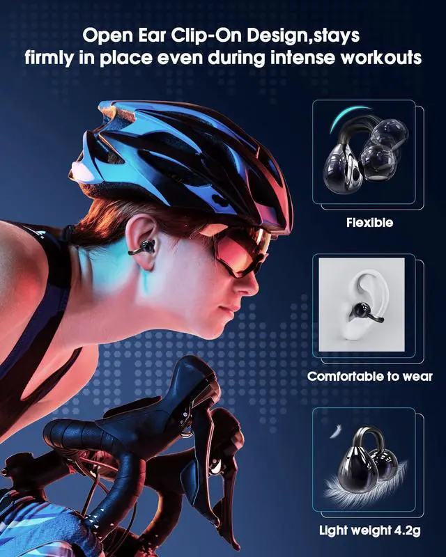 Alt view image 3 of 5 - HALQAHA Clip on Earbuds, Open Ear Headphones, Wireless Bluetooth 5.4 Comfortable with Impactful Sound Noise-Free Conversation and Ultra-Long Battery Life,Waterproof for Glasses Wearers and Workouts