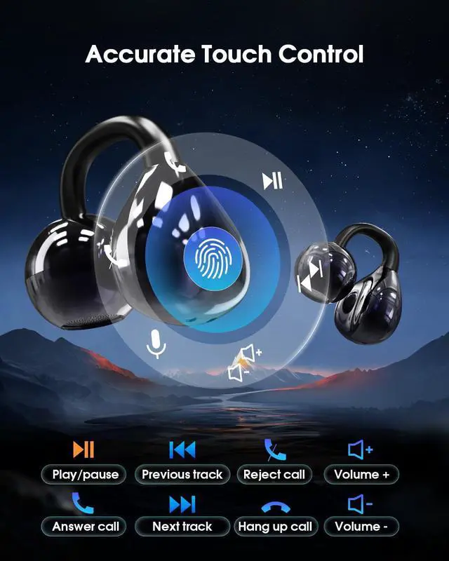 Alt view image 5 of 5 - HALQAHA Clip on Earbuds, Open Ear Headphones, Wireless Bluetooth 5.4 Comfortable with Impactful Sound Noise-Free Conversation and Ultra-Long Battery Life,Waterproof for Glasses Wearers and Workouts