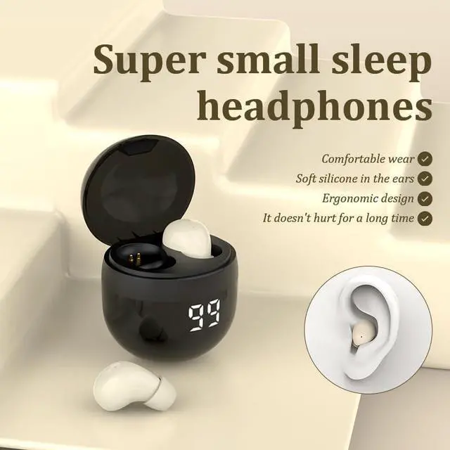 Alt view image 4 of 5 - Invisible Earbuds Wireless Bluetooth - Tiny Small Earbuds with Premium Sound Quality, One-Step Auto Pairing, Smart Touch Control - Perfect for Work and Sports (Khaki)