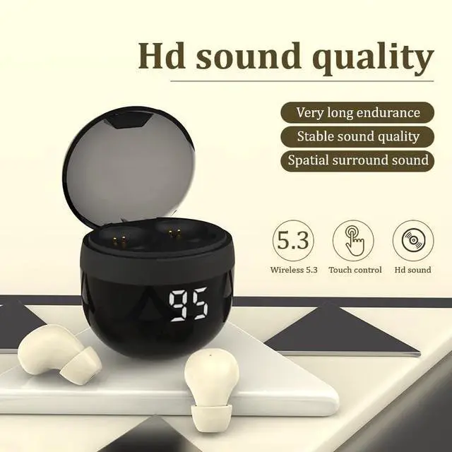 Alt view image 5 of 5 - Invisible Earbuds Wireless Bluetooth - Tiny Small Earbuds with Premium Sound Quality, One-Step Auto Pairing, Smart Touch Control - Perfect for Work and Sports (Khaki)