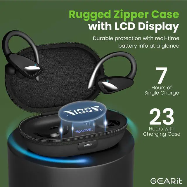 Alt view image 3 of 5 - GEARit Sport Hook True Wireless Earbuds Compatible with iPhone & Android - 23H Playtime - IPX7 Water Resistant & Sweatproof - Secure Fit 5.4 Bluetooth Ear Buds - Wireless Bluetooth Earbuds for Workout