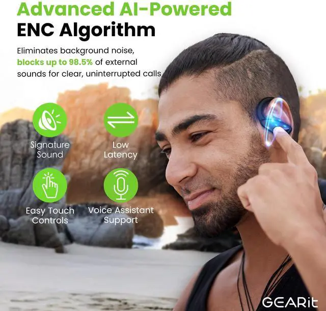 Alt view image 2 of 5 - GEARit Sport Hook True Wireless Earbuds Compatible with iPhone & Android - 23H Playtime - IPX7 Water Resistant & Sweatproof - Secure Fit 5.4 Bluetooth Ear Buds - Wireless Bluetooth Earbuds for Workout
