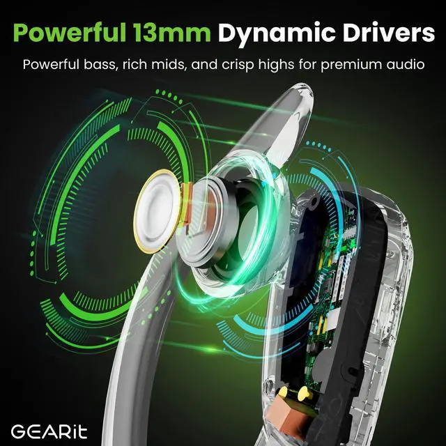 Alt view image 4 of 5 - GEARit Sport Hook True Wireless Earbuds Compatible with iPhone & Android - 23H Playtime - IPX7 Water Resistant & Sweatproof - Secure Fit 5.4 Bluetooth Ear Buds - Wireless Bluetooth Earbuds for Workout