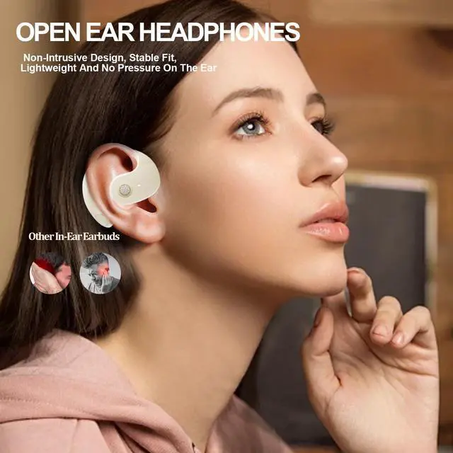 Alt view image 2 of 5 - Open Ear Headphones Wireless Bluetooth 5.4, Air Conduction Wireless Bluetooth Earphone, OWS Hanging Earphones with Earhooks and Mic, Open Ear Earbuds IPX5 Waterproof for Sports Gaming Driving(Khaki)