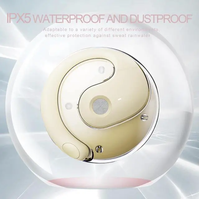 Alt view image 5 of 5 - Open Ear Headphones Wireless Bluetooth 5.4, Air Conduction Wireless Bluetooth Earphone, OWS Hanging Earphones with Earhooks and Mic, Open Ear Earbuds IPX5 Waterproof for Sports Gaming Driving(Khaki)