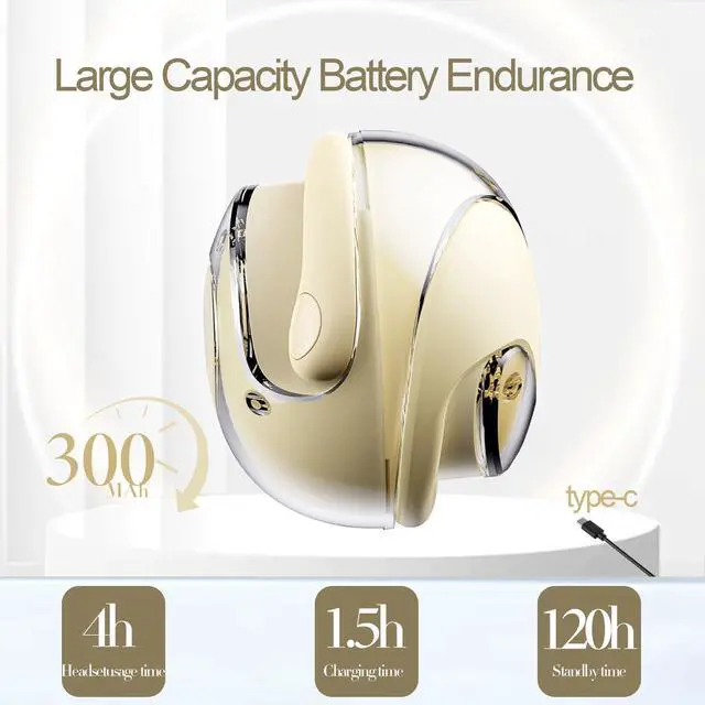 Alt view image 4 of 5 - Open Ear Headphones Wireless Bluetooth 5.4, Air Conduction Wireless Bluetooth Earphone, OWS Hanging Earphones with Earhooks and Mic, Open Ear Earbuds IPX5 Waterproof for Sports Gaming Driving(Khaki)