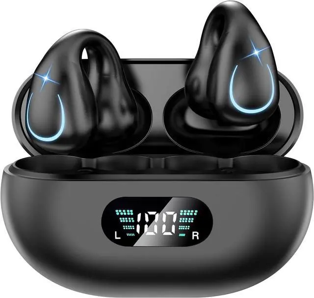 Main image of gidosha Open Ear Clip Wireless Earbuds Bluetooth 5.3, Sports Earphones Built-in Microphone with Earhooks & Ear Hook, Wireless Charging Case & Display, Waterproof Fitness Headphones for Sports