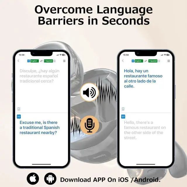 Alt view image 4 of 5 - Ftoghe AI Translation Earbuds Real Time, Bluetooth 5.4 Headphones with Personalized Spatial Audio, IPX4 Sweat & Water Resistant, LED Display, Over-Ear Buds with Earhooks, for Sports Workout Black