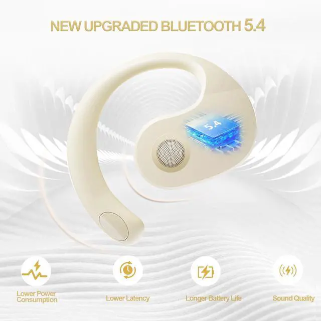 Alt view image 3 of 5 - Open Ear Headphones Wireless Bluetooth 5.4, Air Conduction Wireless Bluetooth Earphone, OWS Hanging Earphones with Earhooks and Mic, Open Ear Earbuds IPX5 Waterproof for Sports Gaming Driving(Khaki)