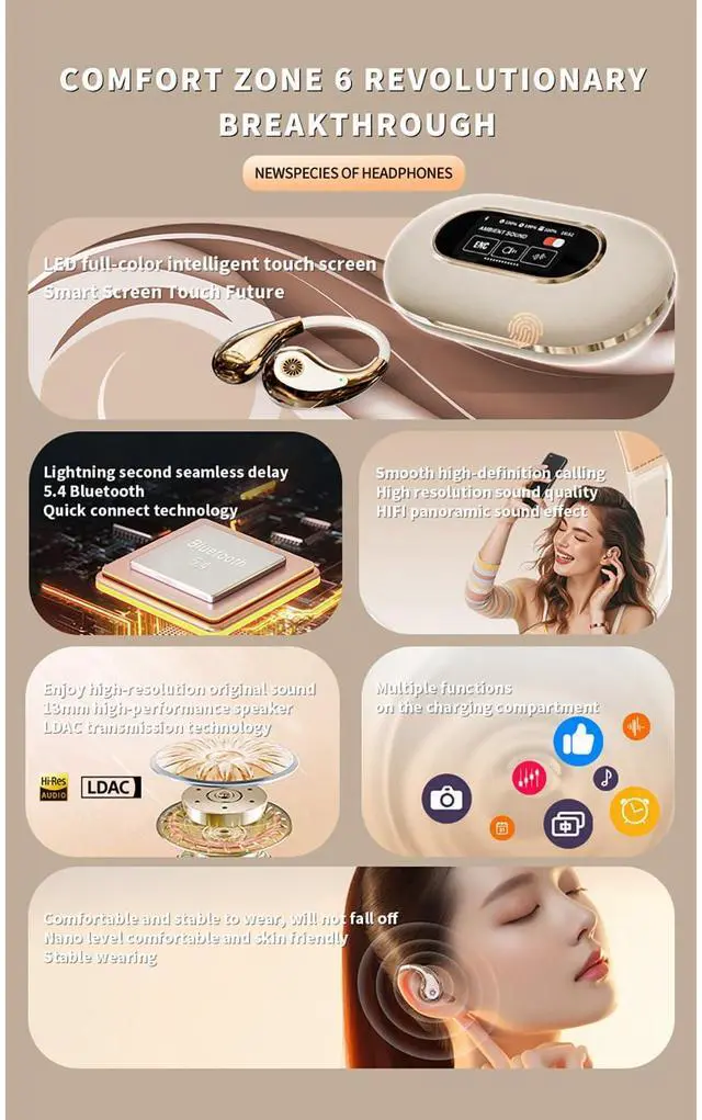 Alt view image 4 of 5 - AI Translation Earbuds Real-time, Languages Translating Headphones OWS Open Ear Wireless Sport Earphones with Smart Touch Screen, 3-in-1 Translator Headsets Devices for Travel Business Learning