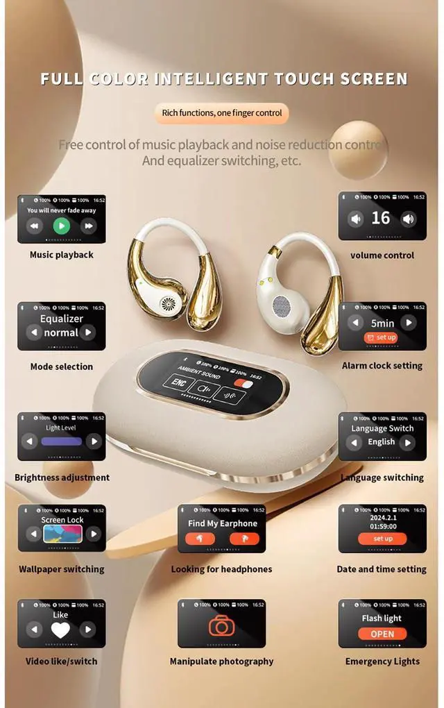 Alt view image 5 of 5 - AI Translation Earbuds Real-time, Languages Translating Headphones OWS Open Ear Wireless Sport Earphones with Smart Touch Screen, 3-in-1 Translator Headsets Devices for Travel Business Learning