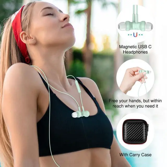 Alt view image 4 of 5 - ELOLOHI USB C Headphones for iPhone 16 Pro Max, Wired Earbuds Magnetic in-Ear Type C Earphone with Heavy Bass, Wall Mount Stand Holder for Echo Spot 2024 Black