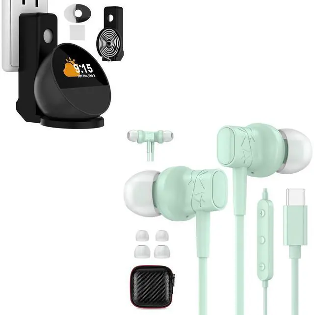 Main image of ELOLOHI USB C Headphones for iPhone 16 Pro Max, Wired Earbuds Magnetic in-Ear Type C Earphone with Heavy Bass, Wall Mount Stand Holder for Echo Spot 2024 Black
