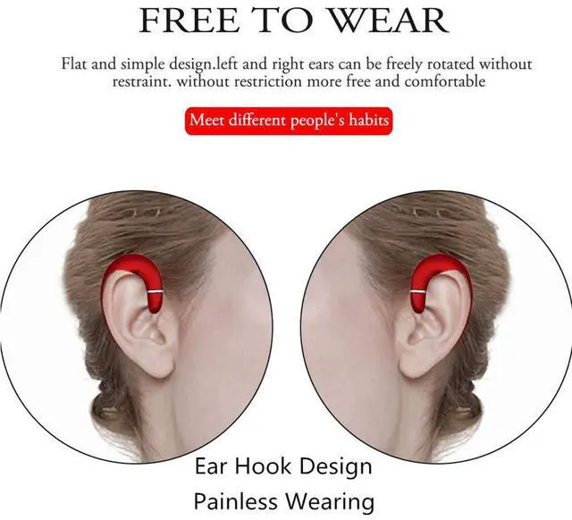 Alt view image 2 of 5 - Sunffice Ear Hook Bluetooth Wireless Headphone,Non Ear Plug Headset with Microphone,Single Ear Noise Cancelling Earphones Painless Wearing for Android Smartphones,iPhone14 13 12 11 X 8 (Red)