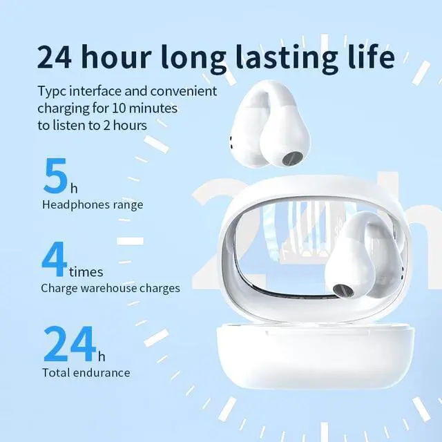 Alt view image 4 of 5 - ElecSmart JR01 2024 New Mini Open Ear Headphones Wireless Bluetooth,Wireless Ear Clips Ear Buds Clip On Earbuds Open Ear Headphones,IPX4 Waterproof Earphones Sport Cycling Running Work (White)