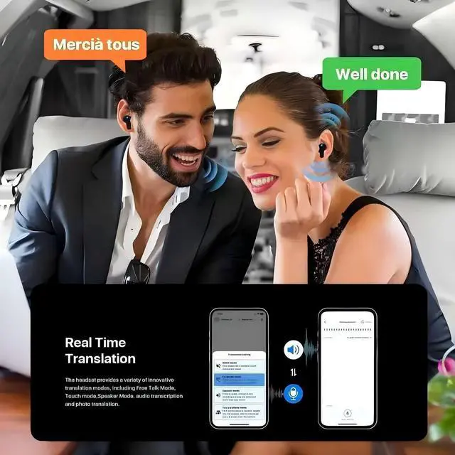 Alt view image 5 of 5 - Egyrsik"AI Smart Translator Wireless Bluetooth Earpiece with HD Video Call, Instant 2-Way Translation, 36H Playtime, Noise Cancelling Mic for Travel Meetings (iOS/Android)