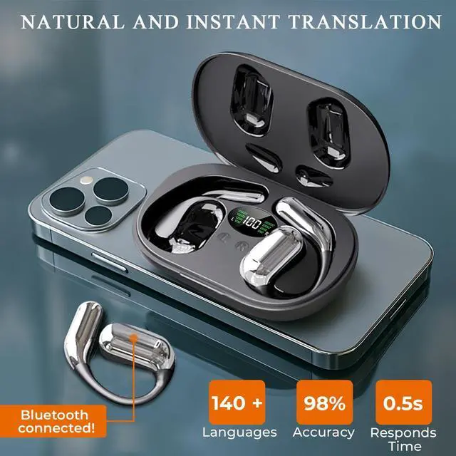 Alt view image 2 of 5 - AI Translator Earbuds Pro  3-in-1 Bluetooth 5.4 Earphones with Real-Time Translation in 144+ Languages  Hi-Fi Sound, Noise Reduction & Charging Case  Great for Travel, Work & Sports (Black)