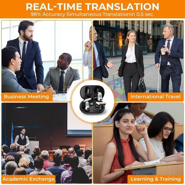 Alt view image 4 of 5 - AI Translator Earbuds Pro  3-in-1 Bluetooth 5.4 Earphones with Real-Time Translation in 144+ Languages  Hi-Fi Sound, Noise Reduction & Charging Case  Great for Travel, Work & Sports (Black)