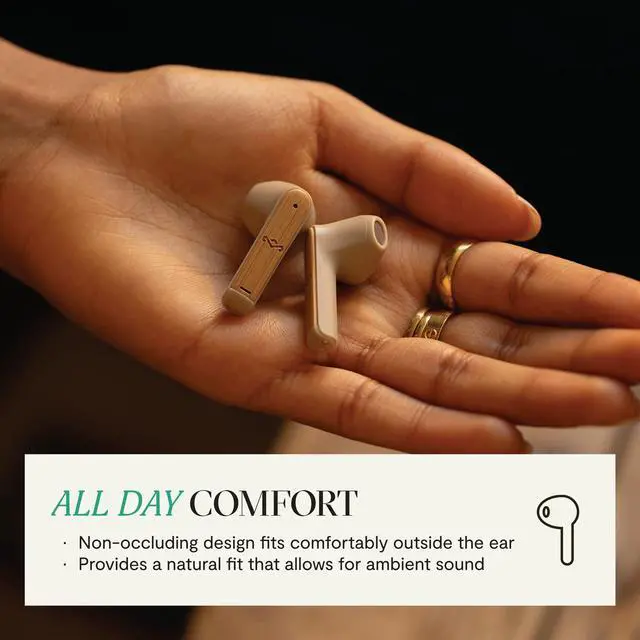 Alt view image 5 of 5 - House of Marley Zion True Wireless Earbuds, 16-Hr Total Playtime, Quick Charge, Eco-Friendly Design with Recycled Plastics & Sustainable BambooRecyclable Packaging (Cream)