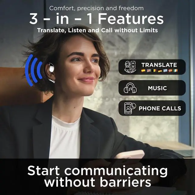 Alt view image 2 of 5 - AI Translation Earbuds Real Time,144 Language Translator Earbuds for iPhone & Android, Translation Headphones 3 in 1 Calls/Music/Translator, Bluetooth 5.4, Waterproof, Black.