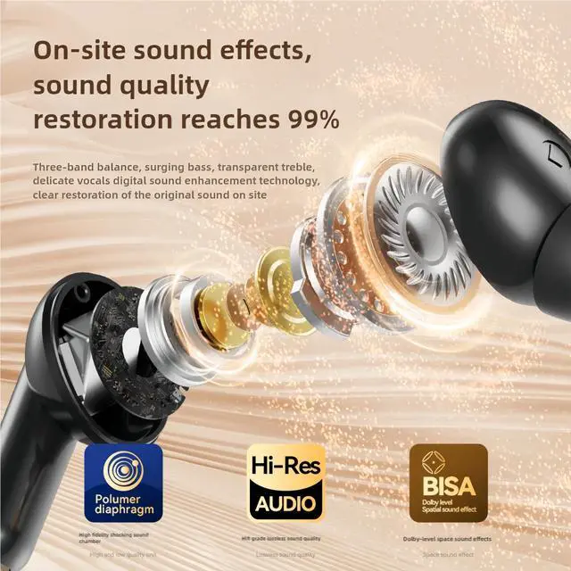 Alt view image 4 of 5 - Wireless Earbuds, Bluetooth 5.4 Headphones Bass Stereo, Ear Buds with Noise Cancelling Mic LED Display, IP7 Waterproof in Ear Earphones, 42H Playtime for Laptop Pad Phones Sports Workout