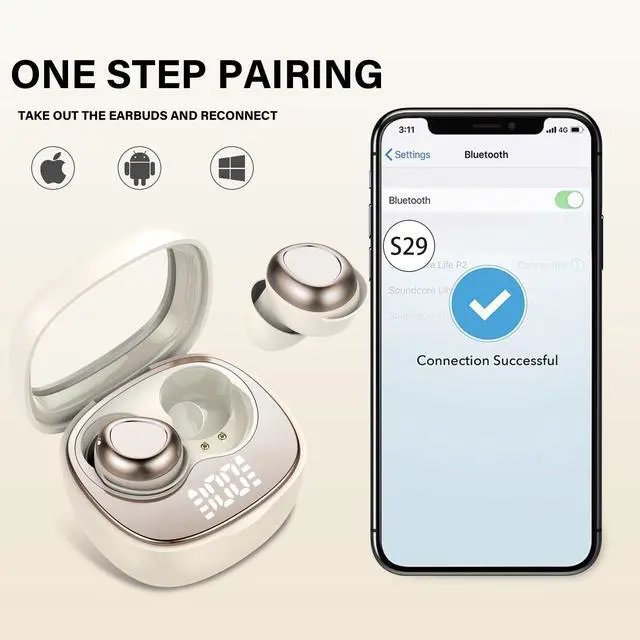 Alt view image 5 of 5 - Sleep Ear Buds, 2025 True Wireless Earbuds, Ultra-Mini Bluetooth 5.4 Earbuds for Side Sleepers, 53H Play Hi-Fi Stereo 3D Bass Noise Cancelling Bluetooth headphones, USB C, IP7 Waterproof LED Earphones