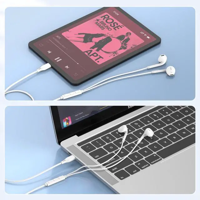 Alt view image 4 of 5 - Vkozlm USB C Headphones Wired for iPhone 16 15, iPad Pro Air Mini, Type C Earphones for iPad 10, MacBook, Lenovo, Dell, USBC Earbuds Cord for Google Pixel, Samsung, Microphone, Volume Control, 2 Pack