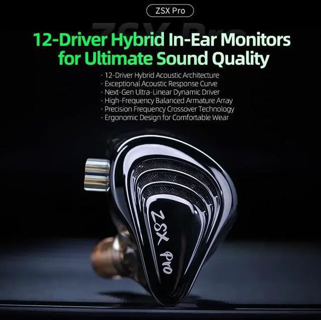 Alt view image 2 of 5 - KZ ZSX Pro  5BA+1DD 6 Driver Hybrid in-Ear HiFi Earphones, in Ear Earbuds, in-Ears Headphones for Audiophile Musicians (Without mic, Black)