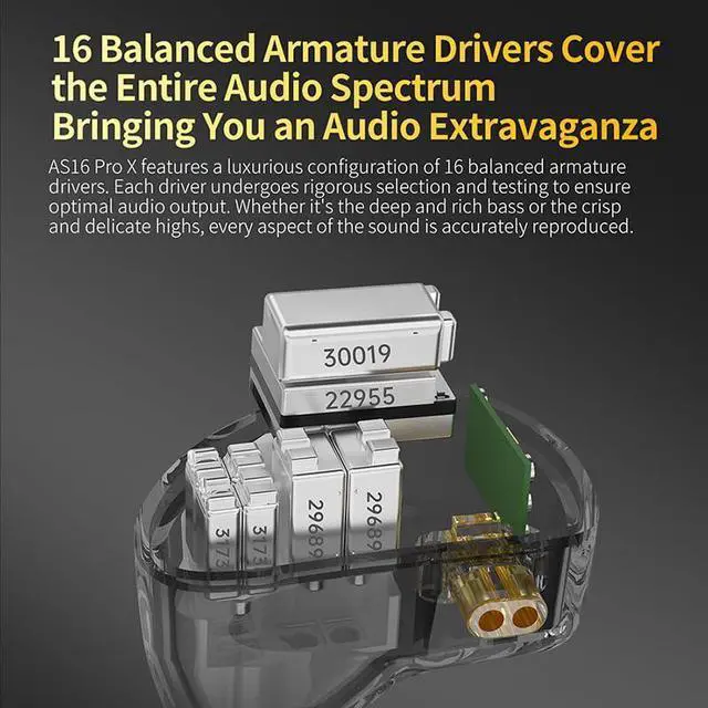 Alt view image 3 of 5 - KZ AS16 PRO X in-Ear Monitor Headphones  16 Balanced Armature Drivers in Ears Earphone, Professional IEM Earbuds for Musicians and Singers (Without MIC, Black)